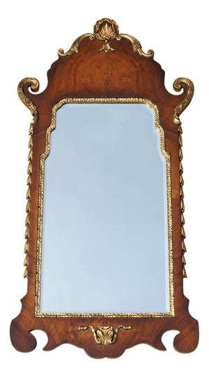 Antique Walnut Georgian Style Hand Carved and Parcel Gilded Wall Mirror