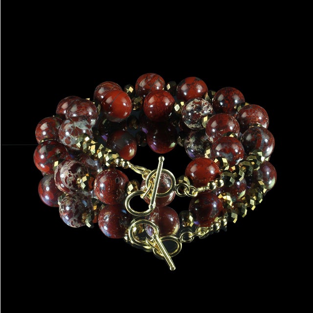 Ajd 17 Inch Poppy Jasper With Goldy Accents Necklace Great Gift For Sale - Image 4 of 6