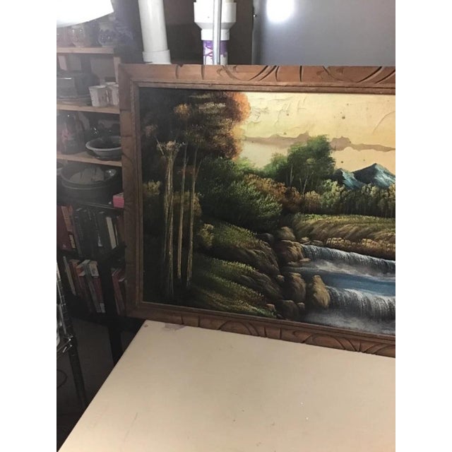 Vintage Mid Century Fabric Painting Waterfall Landscape Wall Art 48" X 26" For Sale - Image 4 of 9