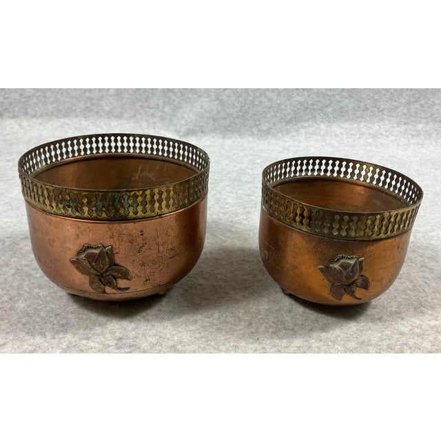 1940s Copper Brass Reticulated Footed Planters With Rose - A Pair For Sale - Image 17 of 18