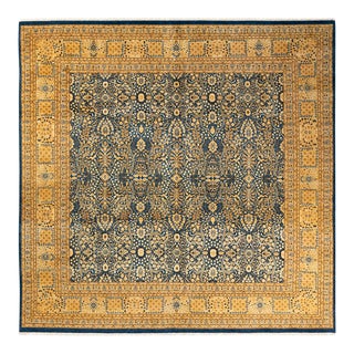 Vintage Moroccan Hand Knotted Wool Square Area Rug, Royal Blue - 9'1" X 9'4" For Sale
