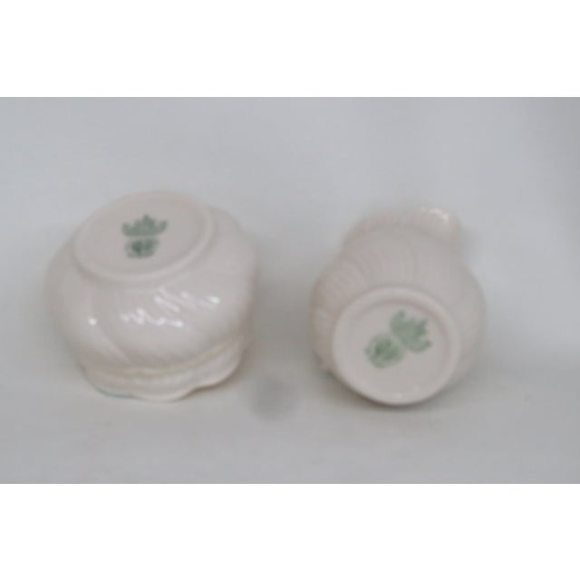 Mid 20th Century Belleek Ireland Porcelain Sugar and Creamer Pair Yellow Ribbon Pattern 4484b For Sale - Image 15 of 16