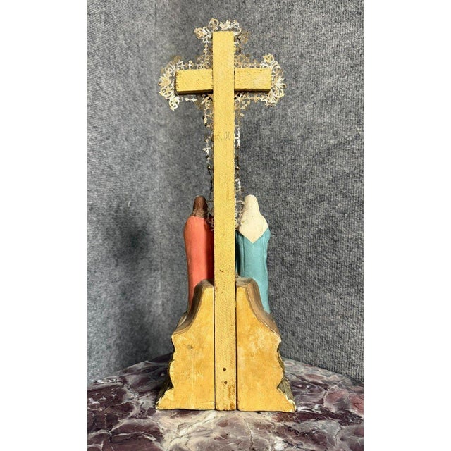 Antique Wood, Gilded Brass and Terracotta Crucifix,1800s For Sale - Image 9 of 11