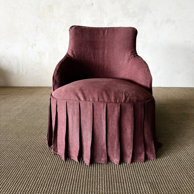 Burgundy Ella Accent Chair Slip Covered For Sale - Image 8 of 17