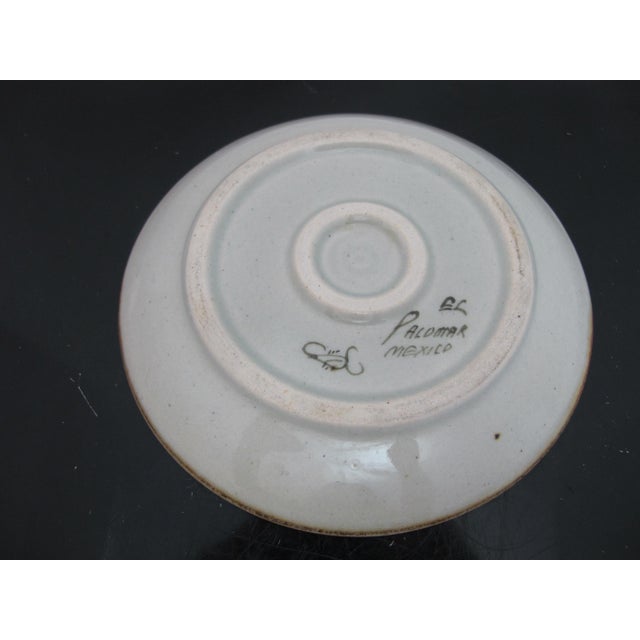 1960s Ken Edwards El Palomar Blue Bird Tonala Mexico Stoneware Pottery Dessert Plate For Sale - Image 5 of 6