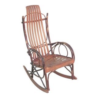 Late 20th Century Adirondack Oak Slat Seat Twig Rocker For Sale