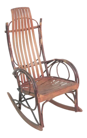 Late 20th Century Adirondack Oak Slat Seat Twig Rocker