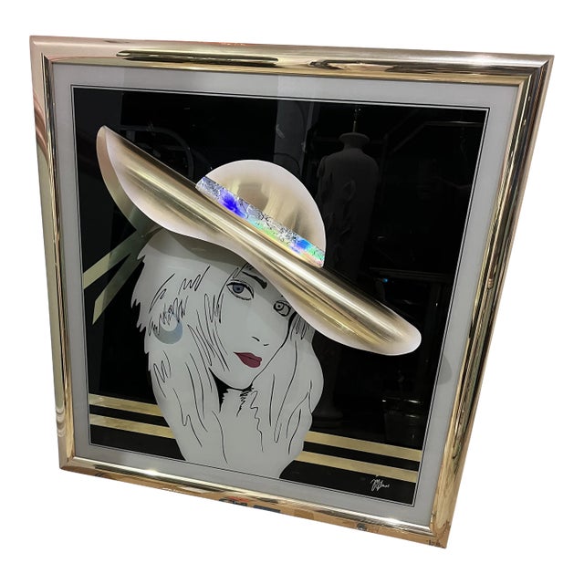 Vintage Postmodern 3D Golden Lady Portrait Brass Art For Sale