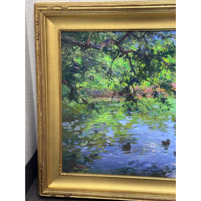 Circa 2004 Gary David Hoffmann "Ducks on Willow Pond" Original Oil Painting, Framed For Sale - Image 10 of 12