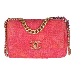 Coral Pink Tweed Quilted Medium Chanel 19 Flap Bag For Sale