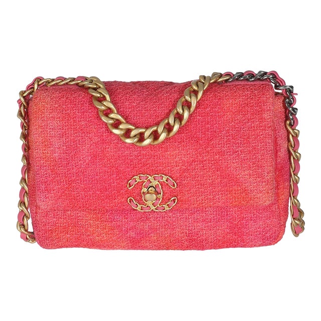 Coral Pink Tweed Quilted Medium Chanel 19 Flap Bag For Sale