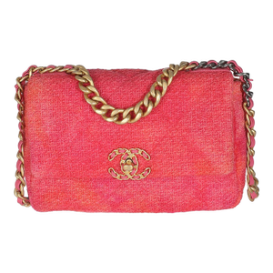 Coral Pink Tweed Quilted Medium Chanel 19 Flap Bag