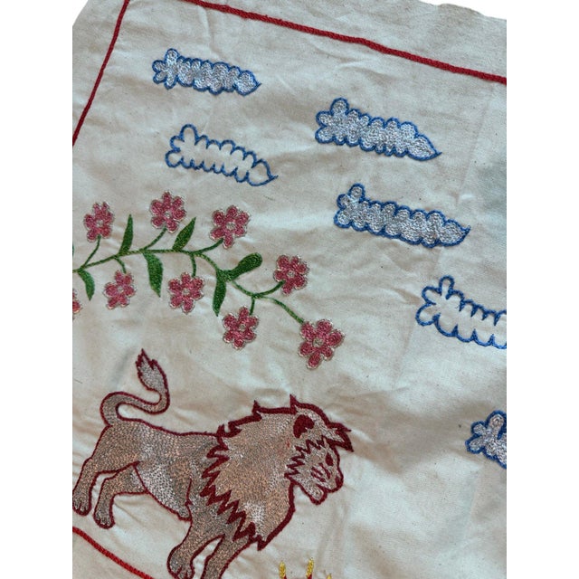 Lion Suzani Wall Hanging, Blue Clouds For Sale - Image 4 of 7