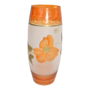 Murano Blown Art Glass & Gold Leaf Hand Painted Vase Mid-Century Modern Italy