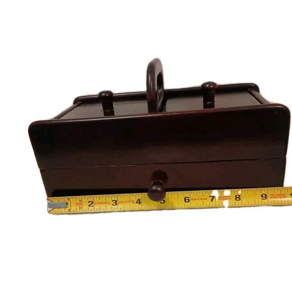 The Bombay Company Wood Sewing Box Jewelry Organizer Desk Drawer Top Handle Vintage For Sale - Image 13 of 16