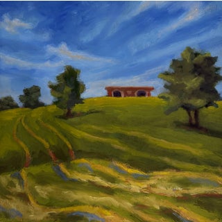 Contemporary Landscape Oil Painting "Fields, Red Barn" by Teresa DiMarco For Sale