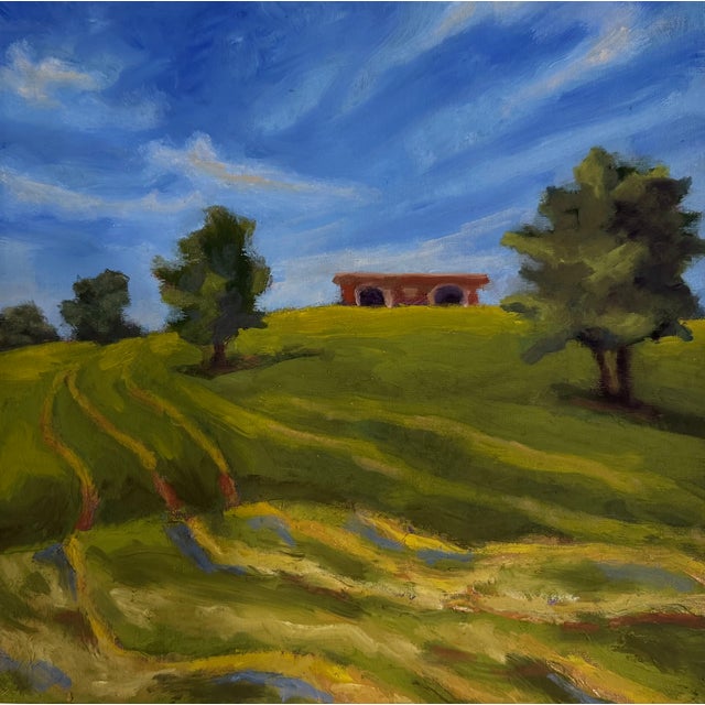 Contemporary Landscape Oil Painting "Fields, Red Barn" by Teresa DiMarco For Sale