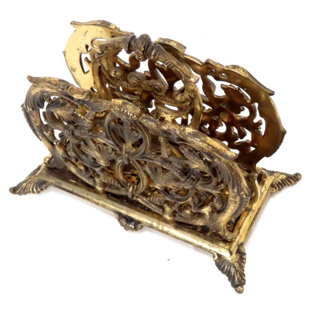 Antique Bronze Gilt Cast Iron Letter Rack With Dolphins For Sale - Image 4 of 13