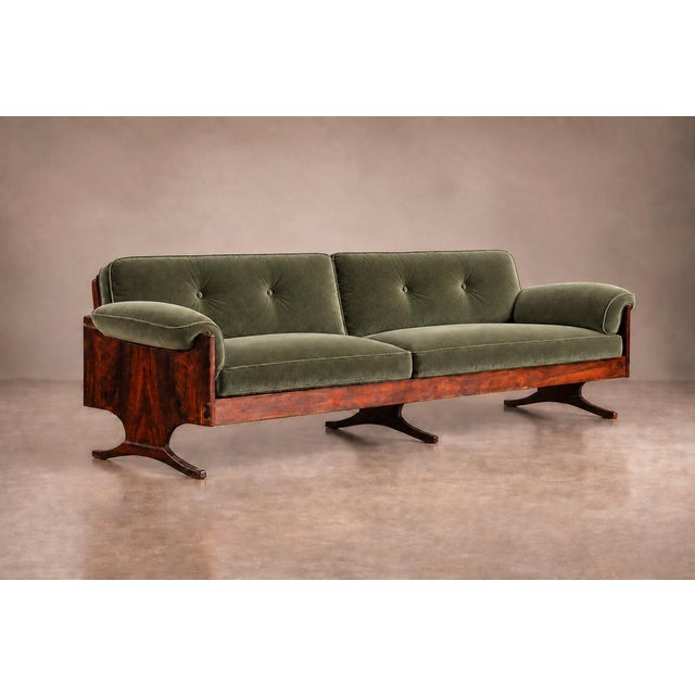Brazilian Modern Sculpted Sofa in Rosewood & Celadon Mohair by Novo Rumo, Brazil, 1960s — Lot 365 For Sale - Image 12 of 18