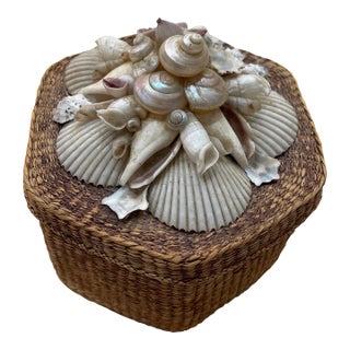 Vintage Sea Grass Lidded Basket For Sale