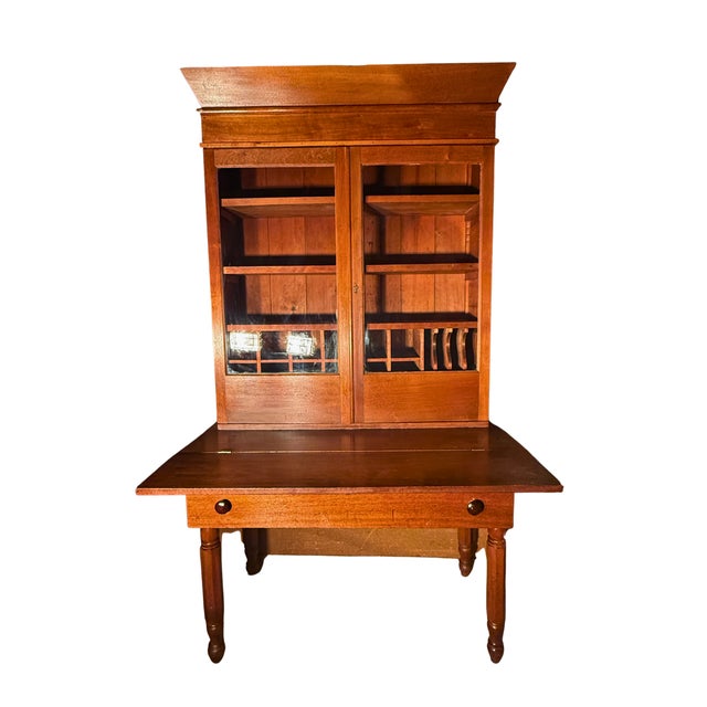 Transitional Antique Desk W/Bookcase in Solid Cherrywood Circa 1830 For Sale - Image 3 of 13
