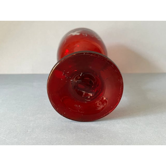 Glass Vintage Shreve Crump & Low Bohemian Ruby Red Cut to Clear Grape Etched Port Glass For Sale - Image 7 of 8