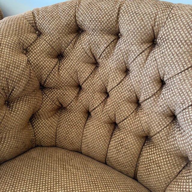 Pair of Chesterfield Tufted Deep Club Chairs With Turned Wooden Legs and Brass Casters For Sale - Image 10 of 16