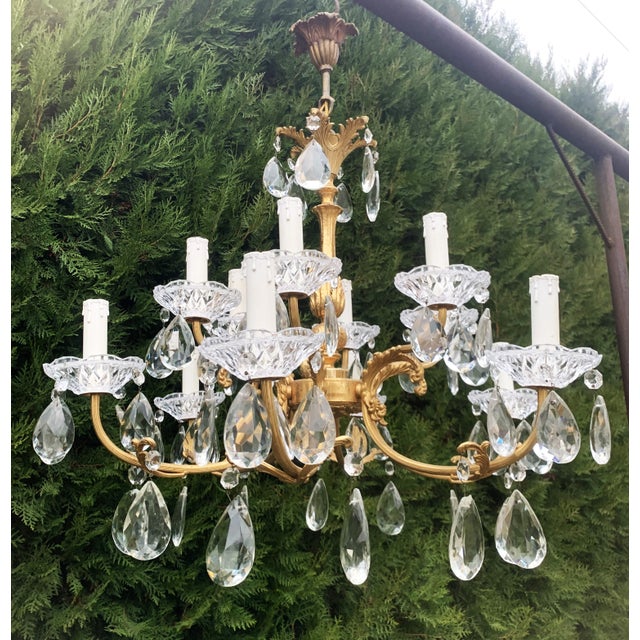 Brass and Crystal Chandelier, 1970s For Sale - Image 17 of 18