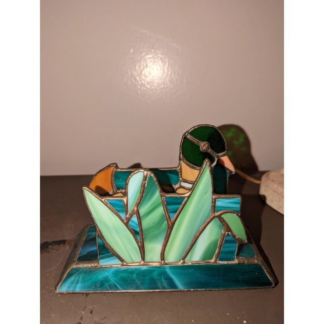 American '89 Mallard Duck Themed Desk Set in Stained Glass Signed - 3 Pieces For Sale - Image 3 of 7