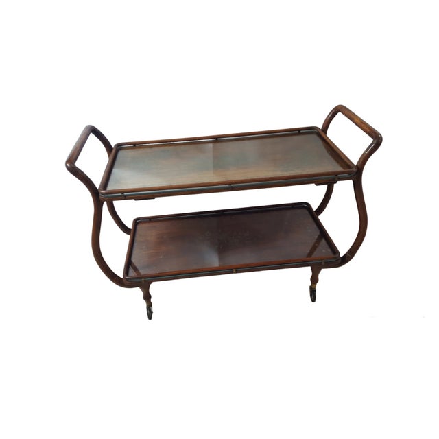Mid-Century Modern Mid 20th Century Aesthetic Rosewood Copper and Brass Inlaid Bar Cart For Sale - Image 3 of 13