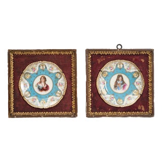 Antique 19th Century Ceremonial Plates in Polychrome Sèvres Porcelain, France, Set of 2 For Sale