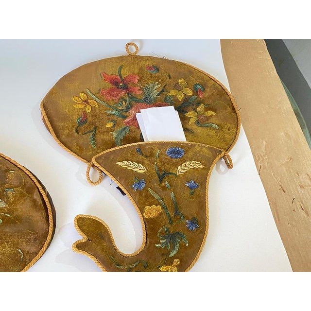 19th Century Wall Letter Holders in Embroidery, Set of 2 For Sale - Image 15 of 17