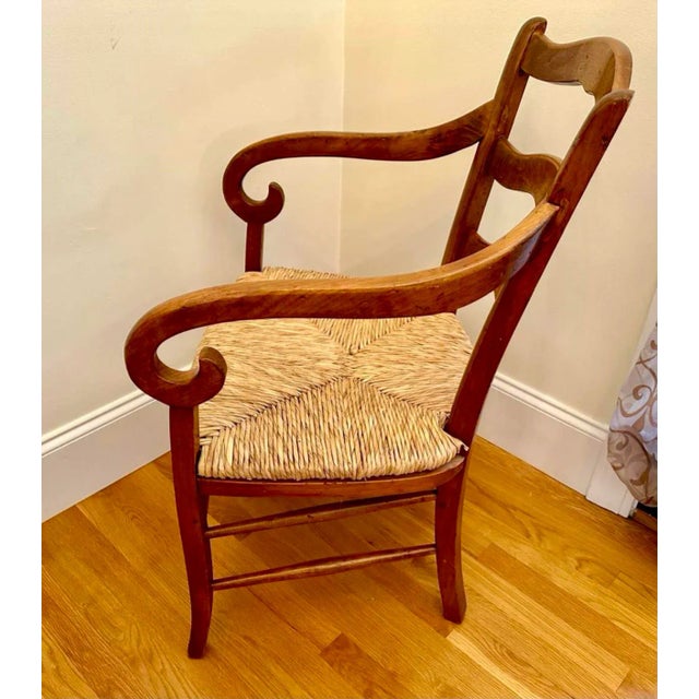1980s French Country Arm Chair With Rush Seat | Chairish