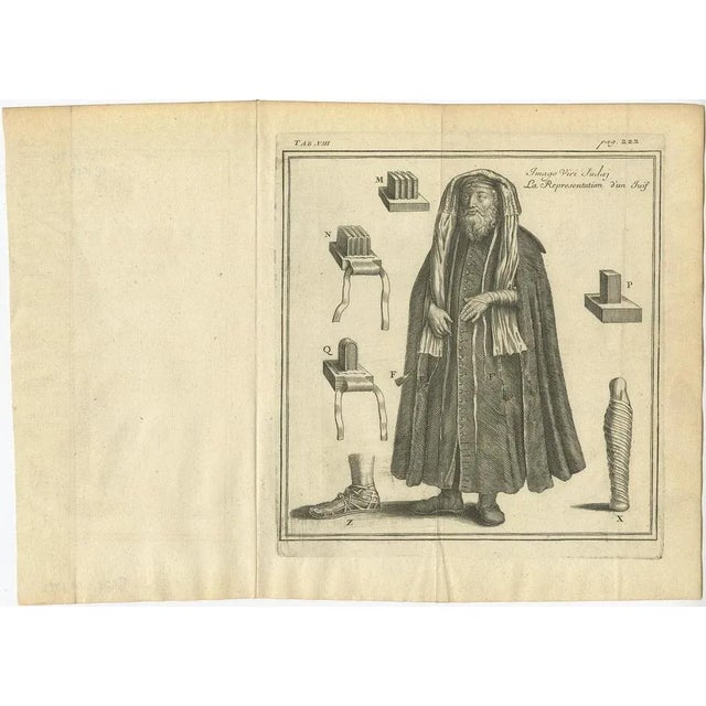 Antique print titled 'La Representation d'un Juif'. Antique print depicting a jew, illustrating various elements of a...