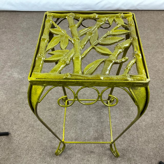 Vintage Chinoiserie Bamboo Motif Metal and Cast Iron Plant Stand For Sale - Image 12 of 13