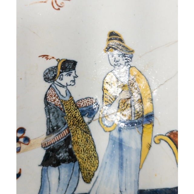 White Dutch Delft Polychrome Chinoiserie Charger For Sale - Image 8 of 13
