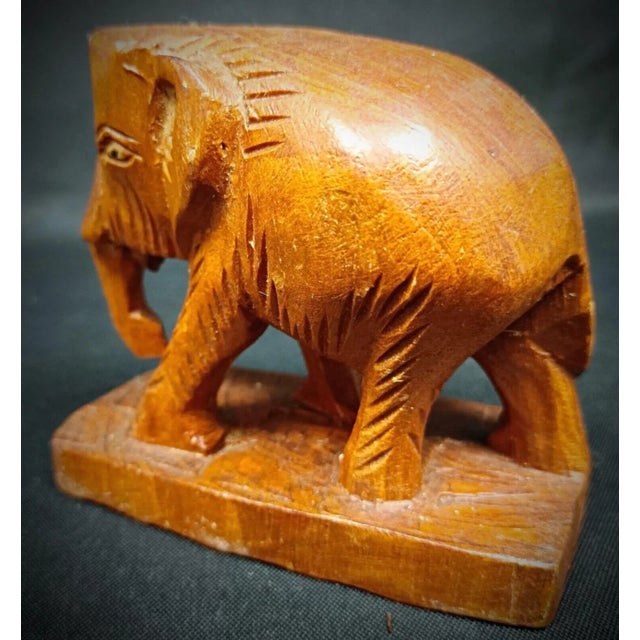 Mid 20th Century Vintage Rustic Artisan Craft Hand-Carved Wooden Elephant Figurine For Sale - Image 5 of 8