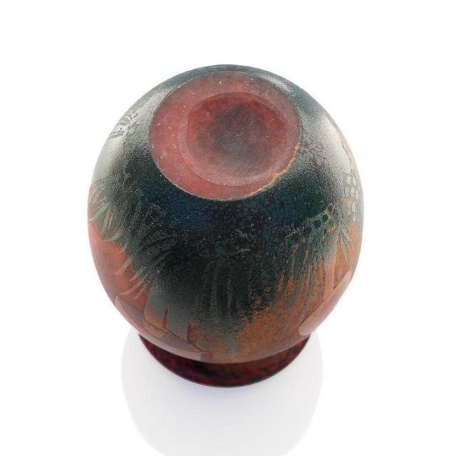 Antique French Enameled & Etched Glass Mushroom Vase from Daum For Sale - Image 5 of 7