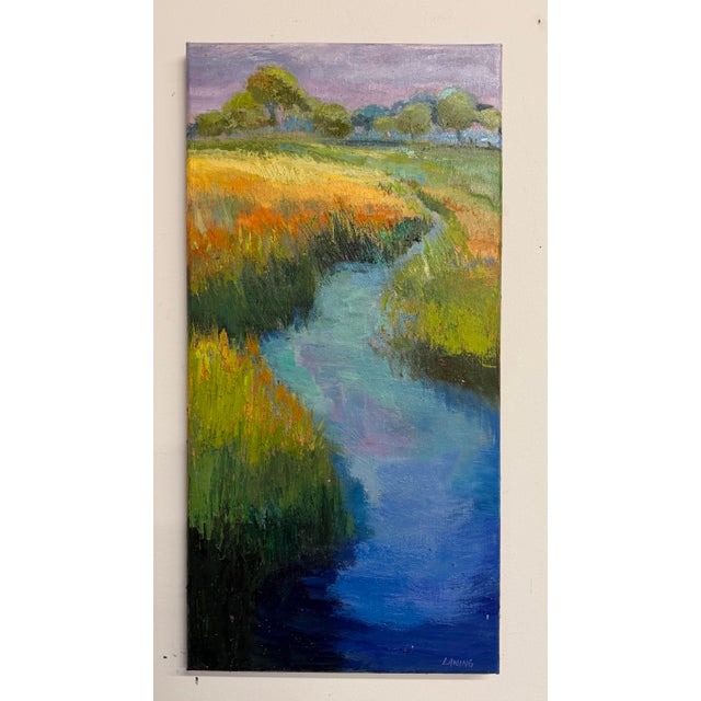 One-of-a-kind original oil painting on a 24x12x.75-inch professional canvas. Sides are painted gray and the back is wired...