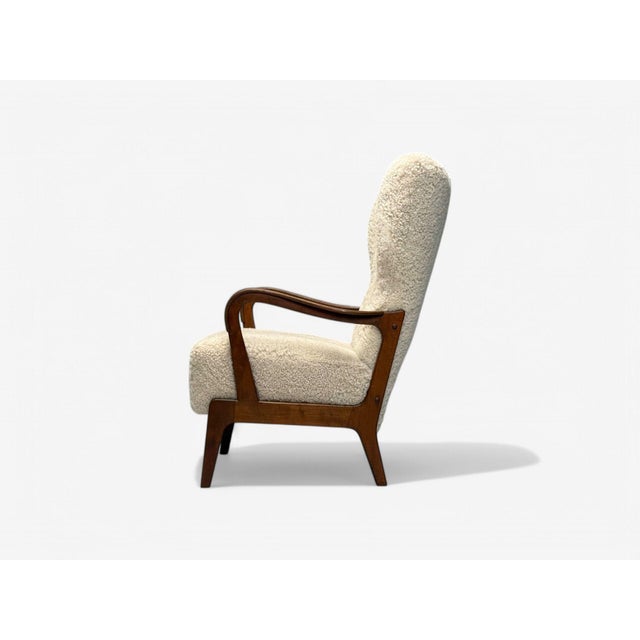 Wood Danish Mid-Century Modern, Beige Sheepskin, Beech, Lounge Chair, Denmark, 1960s For Sale - Image 7 of 9