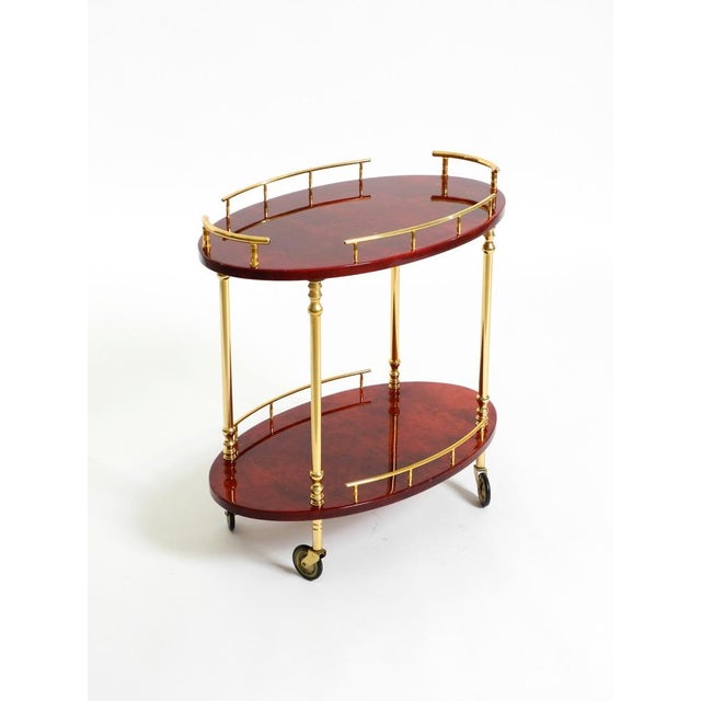 Serving Bar Cart in Cherry-Red Goatskin from Aldo Tura, Italy, 1960s For Sale - Image 9 of 18