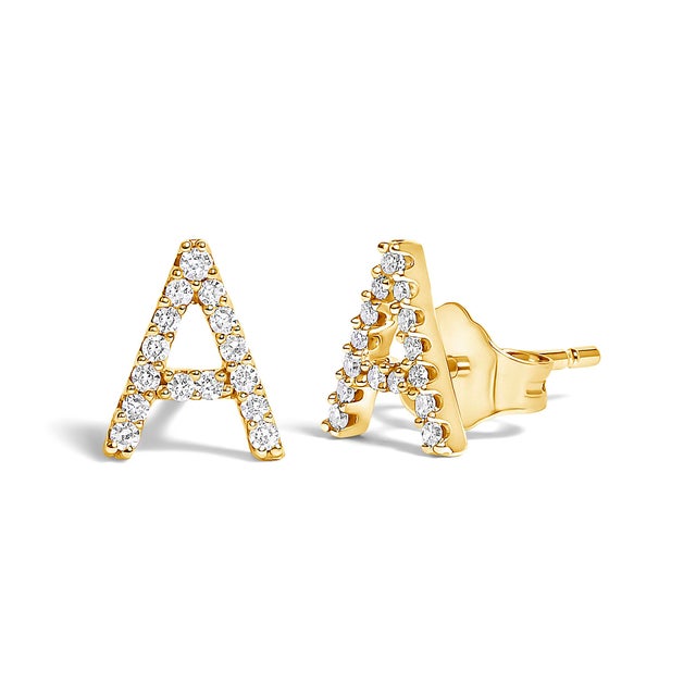 Expertly crafted to symbolize individuality and grace, this exquisite "A" initial stud earring is fashioned from radiant...