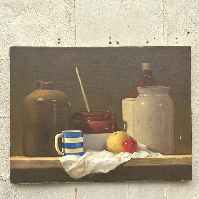 Vintage Boho 1970s Original Still Life Oil Painting on Canvas For Sale - Image 4 of 5