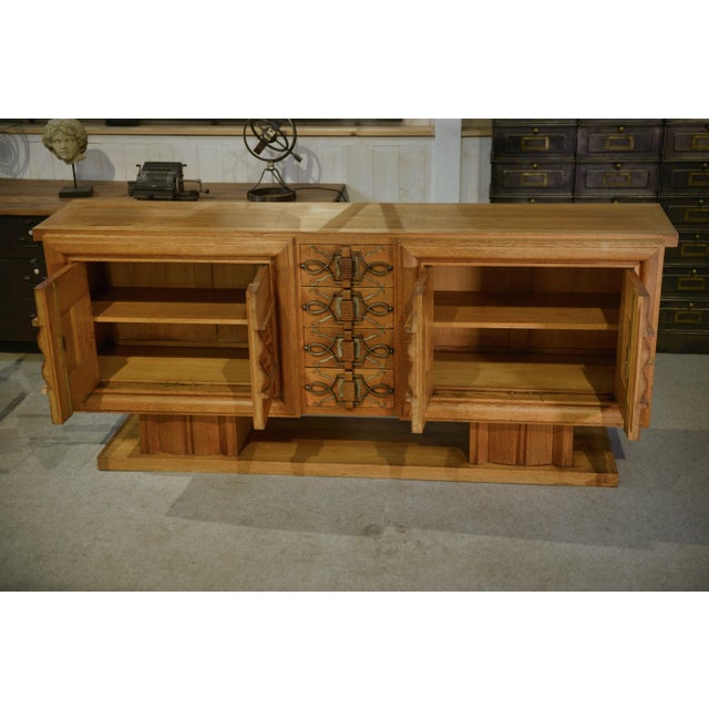 Brown Art Deco Oak and Wrought Iron Sideboard by Léon and Maurice Jallot, 1940s For Sale - Image 8 of 16