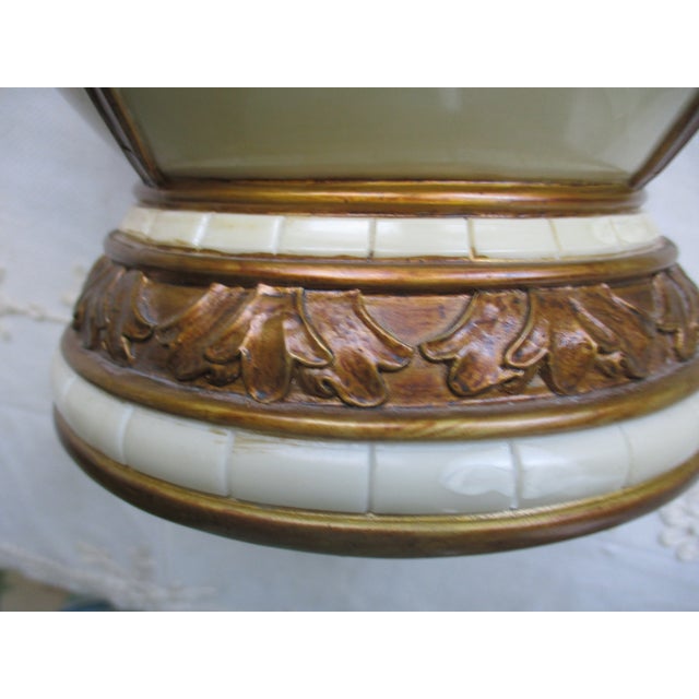 Vintage Hollywood Regency Ornate Pearlize Faux Marble With Bronze & Silver Accents Wastebasket For Sale In Columbia, SC - Image 6 of 9