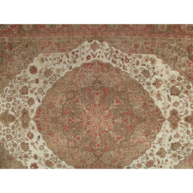 Textile Late 19th Century Late 19th Century Antique Tabriz Carpet, Hadji Jalili Persian Rug, Earth Tones, Light Blue, Coral For Sale - Image 7 of 12