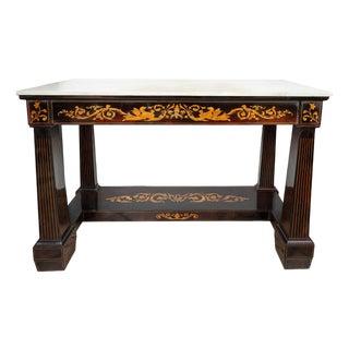Antique Console Table with Inlays and White Statuary Marble, Sicily, 19th Century For Sale