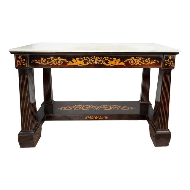 Antique Console Table with Inlays and White Statuary Marble, Sicily, 19th Century For Sale