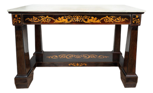 Antique Console Table with Inlays and White Statuary Marble, Sicily, 19th Century