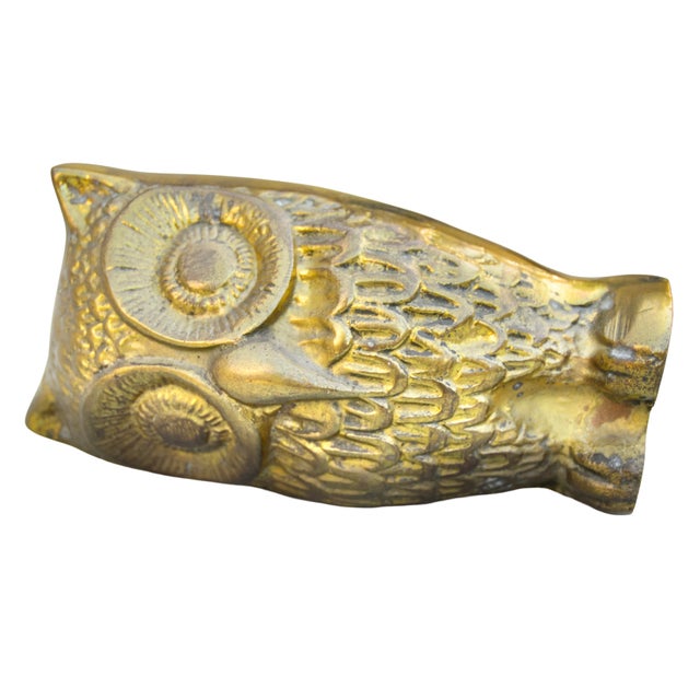 Mid 20th Century Hand-Engraved Americana Brass Owl Figurine Accent For Sale - Image 4 of 6